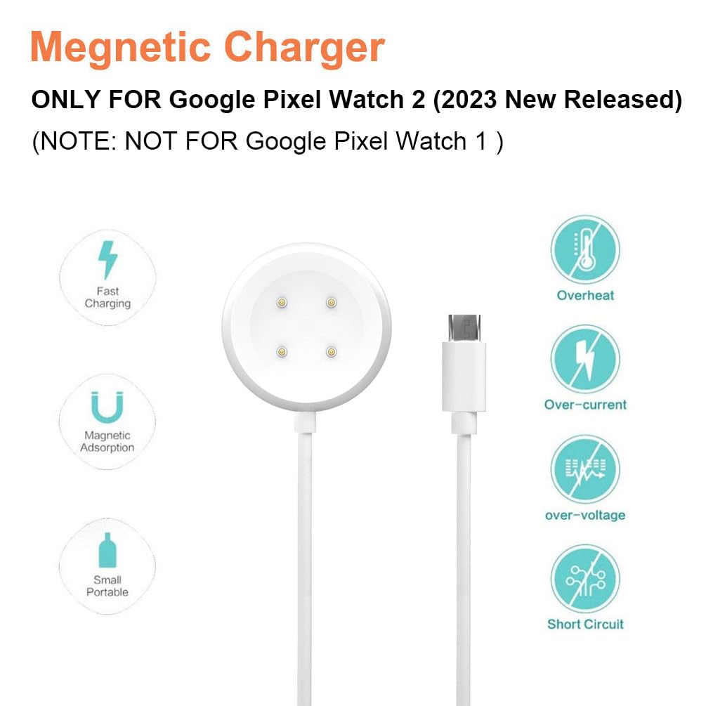 [2-Pack] Sankel Compatible for Google Pixel Watch 2 Charger, USB C Magnetic Replacement Fast Charging Cable Charger Stand Accessories for Google Pixel Watch 2 (3.3ft, White)