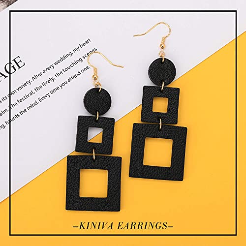 Kiniva Leather Earrings Dangle For Women, Lightweight Dangle Earrings Drop For Teen Girls, Gifts For Women (38 Black) #TOP3