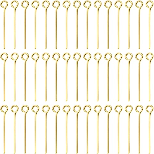 Shapenty 200PCS Mini Metal Wire Eyepins Beading Small Open Eye Head Pins Needles Bulk for DIY Craft Bead Earring Pendant Necklace Bracelet Jewelry Charm Finding Making (24mm/1Inch Gold)