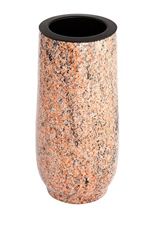 Afterglow Élégant vase funéraire classique en granit véritable, multicolore, hauteur : 20 cm, diamètre : 10 cm, résistant aux intempéries et au gel, avec insert en plastique