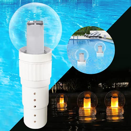 Pool Chlorine Floater, Chlorine Dispenser with Solar Pool Lights Ball, Extra-large Capacity Chemical Bromine Holder of 6* 3"Chlorine Tablets with Flame Solar Lights Outdoor for Spa/Hot Tub/Pool/Garden