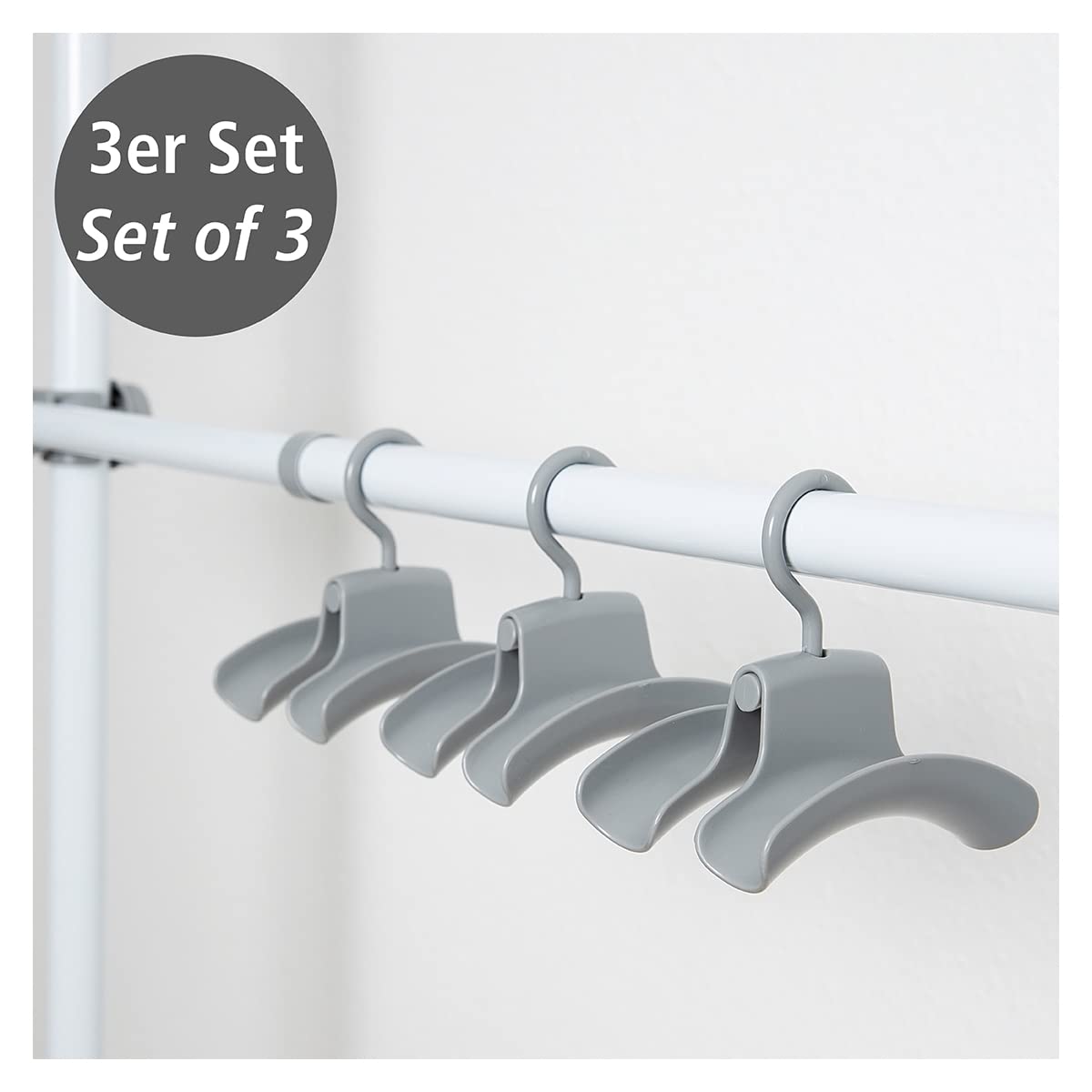 WENKO Set of 3 Double Hooks for Handbags, Bag Wardrobe, Grey, 9 x 12, 5 x 14 cm