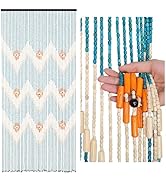 BECHAEO Beaded Curtain for Doorway Handmade Bamboo Wooden Door Beads Hanging Room Divider Hippie ...