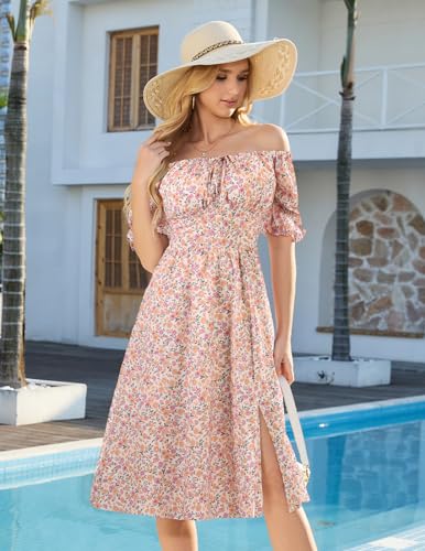 Image of Meetjen Women's Floral Print Summer Beach Dress Midi Casual Short Sleeves Flowy A Line Dresses 2025 Boho Sundresses