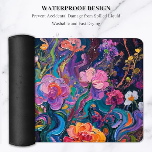 Image of Auhoahsil Desk Mat, Ultra Large Mouse Pad, XXL Gaming Mousepad, Pretty Desk Pad, Big Extended Full Size Desktop Desk Matt for Keyboard, Laptop & Computer, 35.5 x 15.7 in, Colorful Flowers
