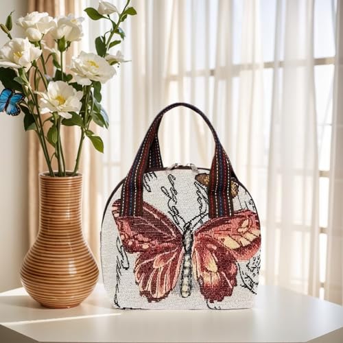 Bolsa de mão tecida com estampa de borboleta, estilo étnico, adequada para todas as suas atividades diárias, Borboleta vermelha, Bolsas de mão