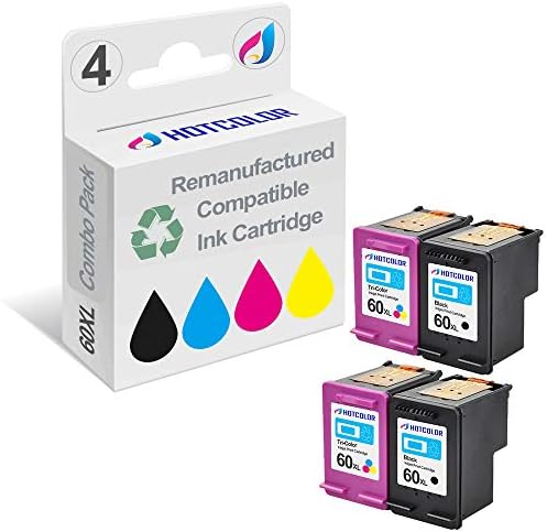 Remanufactured Ink Cartridge Replacement for HP 60xl CC641WN CC644WN (2 Black 2 Color 4 Pack)
