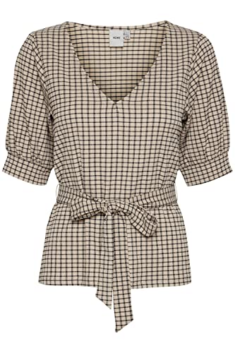 ICHI IHJUNCA MS Damen Bluse in Wickeloptik Kurzarm mit V-Ausschnitt...