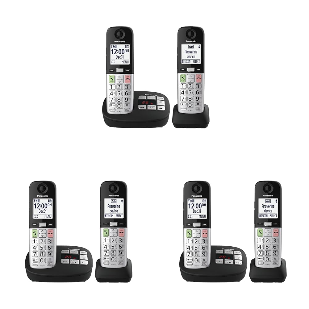 Panasonic Cordless Phone,Easy to Use with Large Display&amp;Big Buttons,Flashing Favorites Key,Flashlight,Call Block,Volume Boost,Talking Caller ID,House Phones,2 Cordless Handsets-KX-TGU432B (Pack of 3)