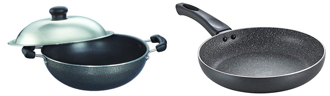 Prestige Omega Select Plus Aluminium Non-Stick Round Base Kadhai with Lid, 20 Cm, Black & Omega Deluxe Aluminium Granite Fry Pan, 20Cm (Omelette Pan), Black, 1 Set (B0BB6ML9GX) Amazon Price History, Amazon Price Tracker