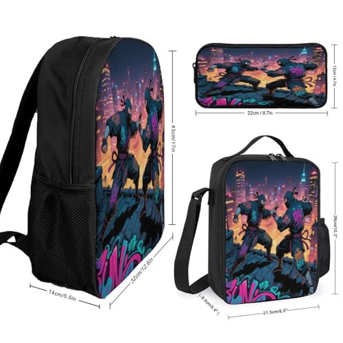 Printed Backpack With Lunch Pack Storage Box Case Ninja Duel 3pcs Lightweight Travel Backpack2