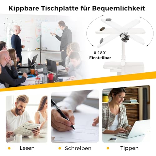 FANTASK Laptop Podium auf Rollen, Mobiler Stehpult, höhenverstellbarer Rednerpult mit neigbarer Tischplatte & Schrank für Heimbüro, Schwarz, Weiß