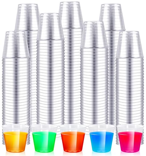 Enjamyo 500 Pack 1.5oz Plastic Shot Glasses Mini Disposable Cups Clear Plastic Shot Cups Small Party Cups Tasting Cups for Whiskey Wine Tasting Food Samples Cups For Party and Gathering