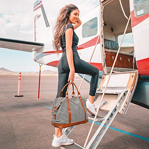 S-ZONE Women Travel Weekender Bags Canvas Carryon Shoulder Tote Duffel PU Leather Purse