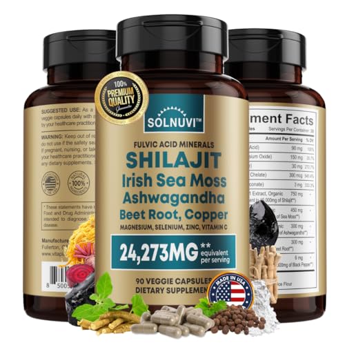 Shilajit Καθαρές Οργανικές Κάψουλες Ιμαλαΐων με Ιρλανδικό Θαλασσινό Μος, Ashwagandha, Χαλκός, Ρίζα τεύτλων - Fulvic Acid Trace Minerals Συμπλήρωμα για Άνδρες & Γυναίκες - 90 Count, Μη ΓΤΟ, Χωρίς Γλουτένη