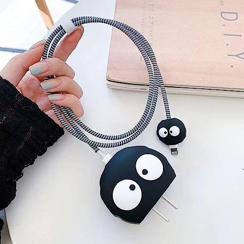 Image of INEFABLE Charger Case Cover Protector with 3D Cute Pattern for iPhone Charger only 18W & 20W, Data Charging Cable Wire Saver Protective Cable Cover Full Protection - Set Of 1 (Black Ghost)