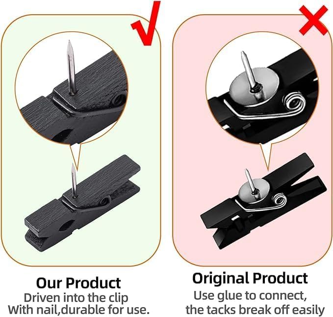 100 chinchetas con clips de madera, duraderas, decorativas, chinchetas para tablero de corcho, obras de arte, notas, fotos, proyectos de manualidades, oficinas y hogares