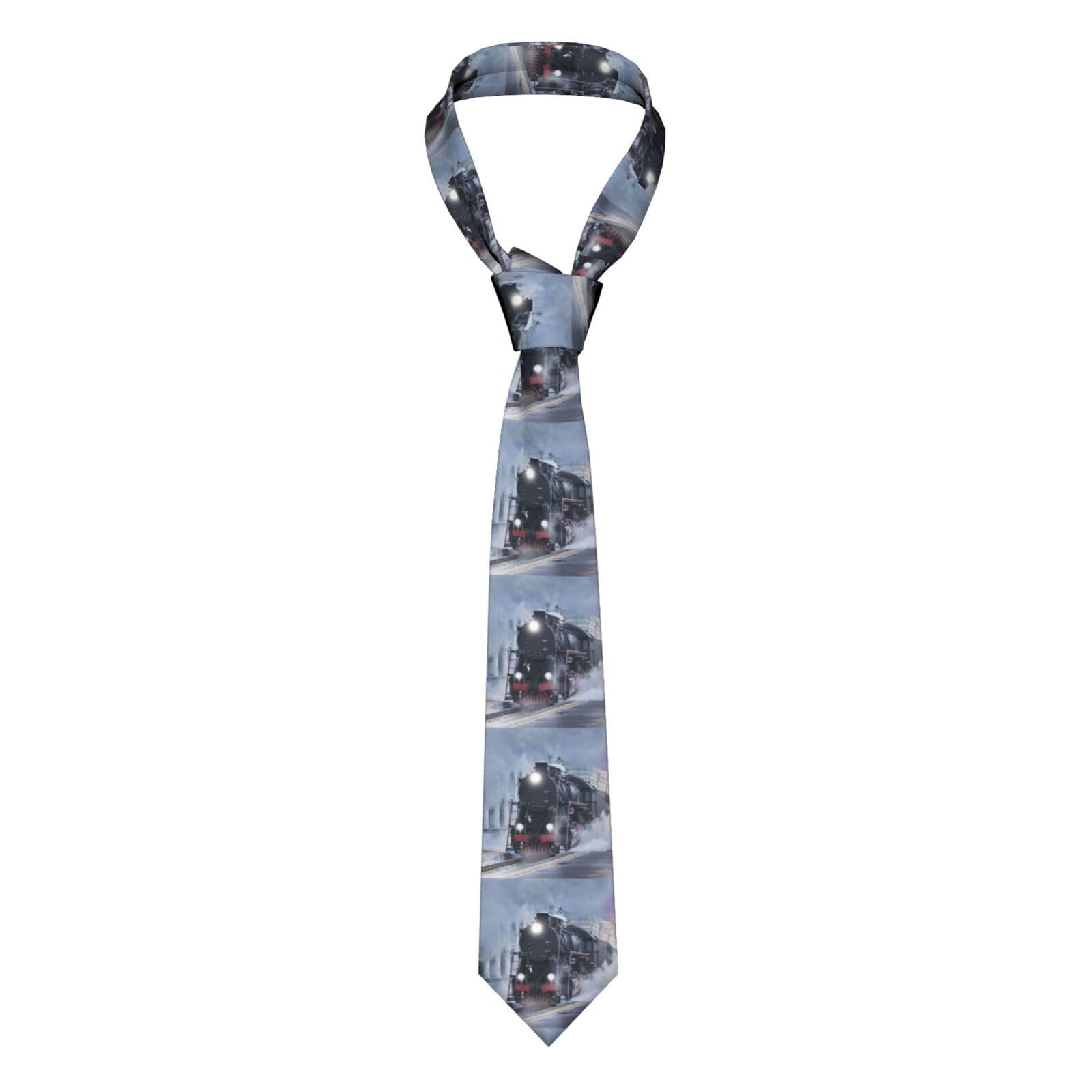 Hahafu Men's Black Steam Train Depart Sunset Classic Neckties,Silk Ties,Formal Printed Neckties For Party Work Business Wedding