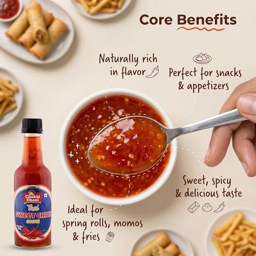 Image of Chokhi Dhani Thai Sweet Chilli Sauce 250g | Sweet & Spicy Dipping Sauce | Perfect for Momos, Spring Rolls, Fries, Noodles & Burgers | Asian Sauce Dimsums, Sushi, Wraps & Rolls, Thai Rice Bowls, Bao Buns, Fried Rice | Sweet Chilli Dip