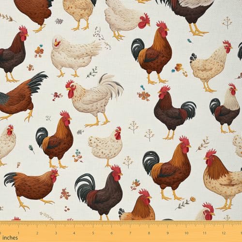 Tissu de poulet imprimé pour décoration de ferme et patchwork marron