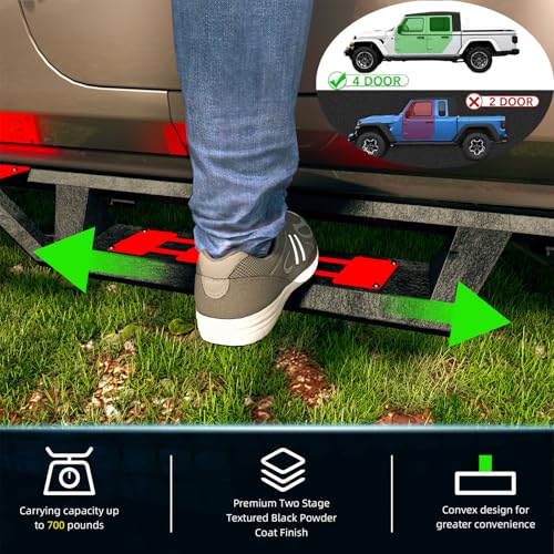 FASTAGEI Crew Cab Running Boards Side Steps Compatible with 2020-2025 Jeep Gladiator JT 4-Door, 700LBS Capacity Reinforced Carbon Steel with Anti-Slip Black Powder Coated, Rust Resistant (Black & Red) — view 2