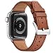 Produktbild FENGLIN Echt Lederband Kompatibel mit Apple Watch Armband 38mm 40mm 42mm 44mm Klassisches verstellbares Ersatzarmband für alle Versionen der iWatch Serie 5/4/3/2/1 (42mm 44mm,Braun/Silber)