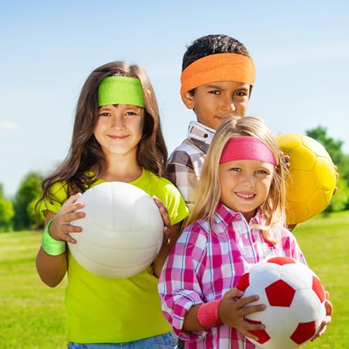 Hungdao 18 Pcs Sweatbands Set 12 Sports Wristbands 6 Colorful Athletic Headbands for Girl Boy Women Men Sports Athletics Event Workout Exercise Basketball Running Tennis Football3