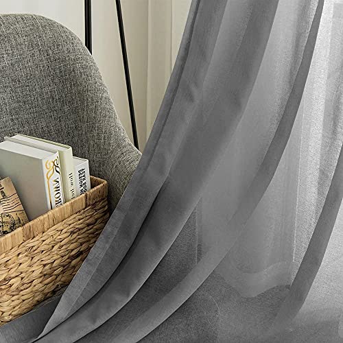 Lazzzy Sheer Curtains For Bedroom Grey Voile Drapes 84 Inch Long Ring Top Window Curtain For Living Room 2 Panels #TOP5