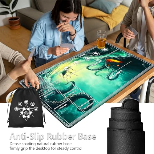 Image of for MTG Playmat with Card Storage Bag,Non-Slip Rubber Base & Smooth Surface 35.4x19.7in,Beginner-Friendly Magic Mat for Commander Deck,Sea Monsters