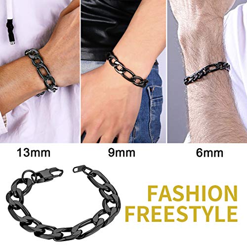 Black Bracelet For Men And Women 13Mm 8.3/'' Wrist Chain Figaro Bracelets'' } #TOP1