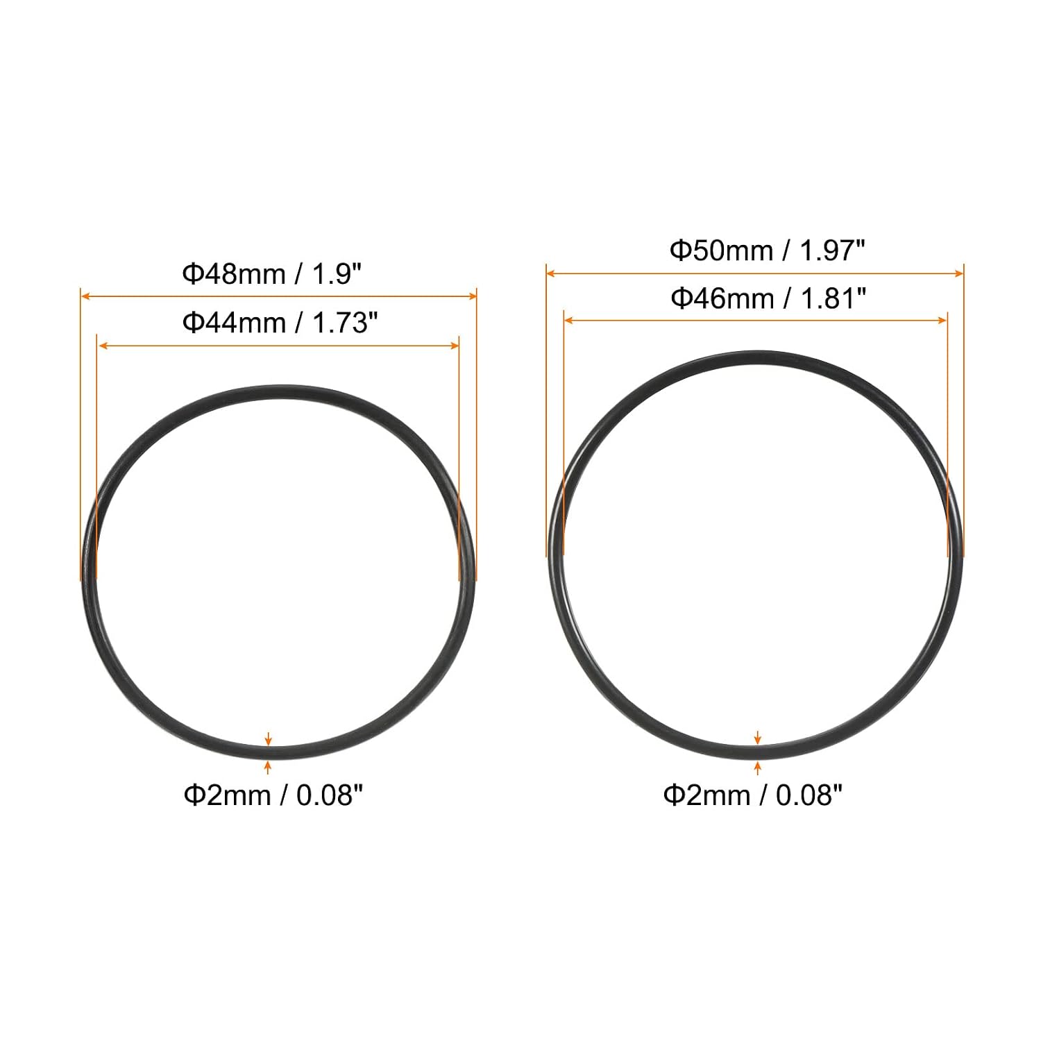 MECCANIXITY Nitrile Rubber O-Rings 48mm 50mm OD 44mm 46mm ID 2mm Thick Seal Gasket, Black 20in1 Set
