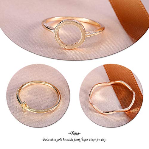 Fdesigner Fashion Rings Gold Boho Knuckle Joint Rings Jewelry Hoop Geometric Stackable Ring Set Love Pendant Finger Rings Vintage Hand Accessories for Women and Girls (11PCS) - Thumbnail 6