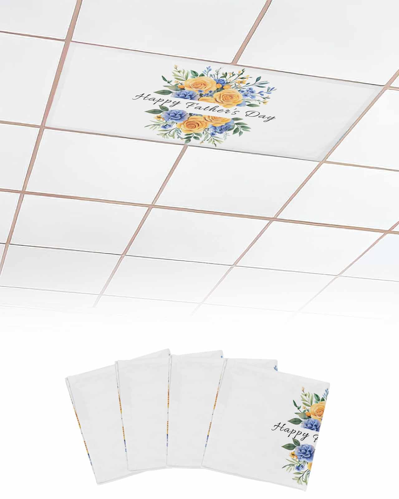 EwdeWwo Father's Day 4 Pcs Fluorescent Light Covers for Ceiling Lights, Plant Flowers Blue Yellow Rose Magnetic Light Filters for Eliminate Harsh Glare Classroom Office Decoration, 4 x 2 Ft