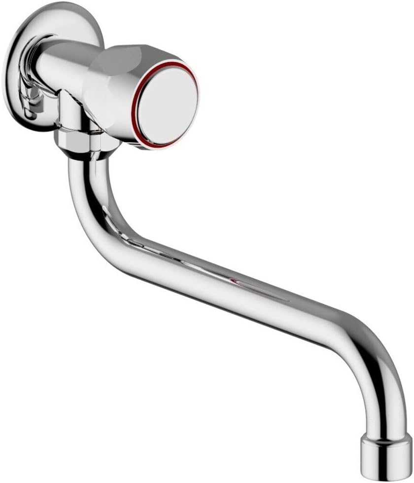 Single tap for wall sink round knob with spout a"S", Silver,blue