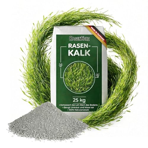 RasenHerz Rasenkalk 25 kg für dichten, grünen Rasen Rasenpflege, Bodenverbesserer, Nährstoffe...
