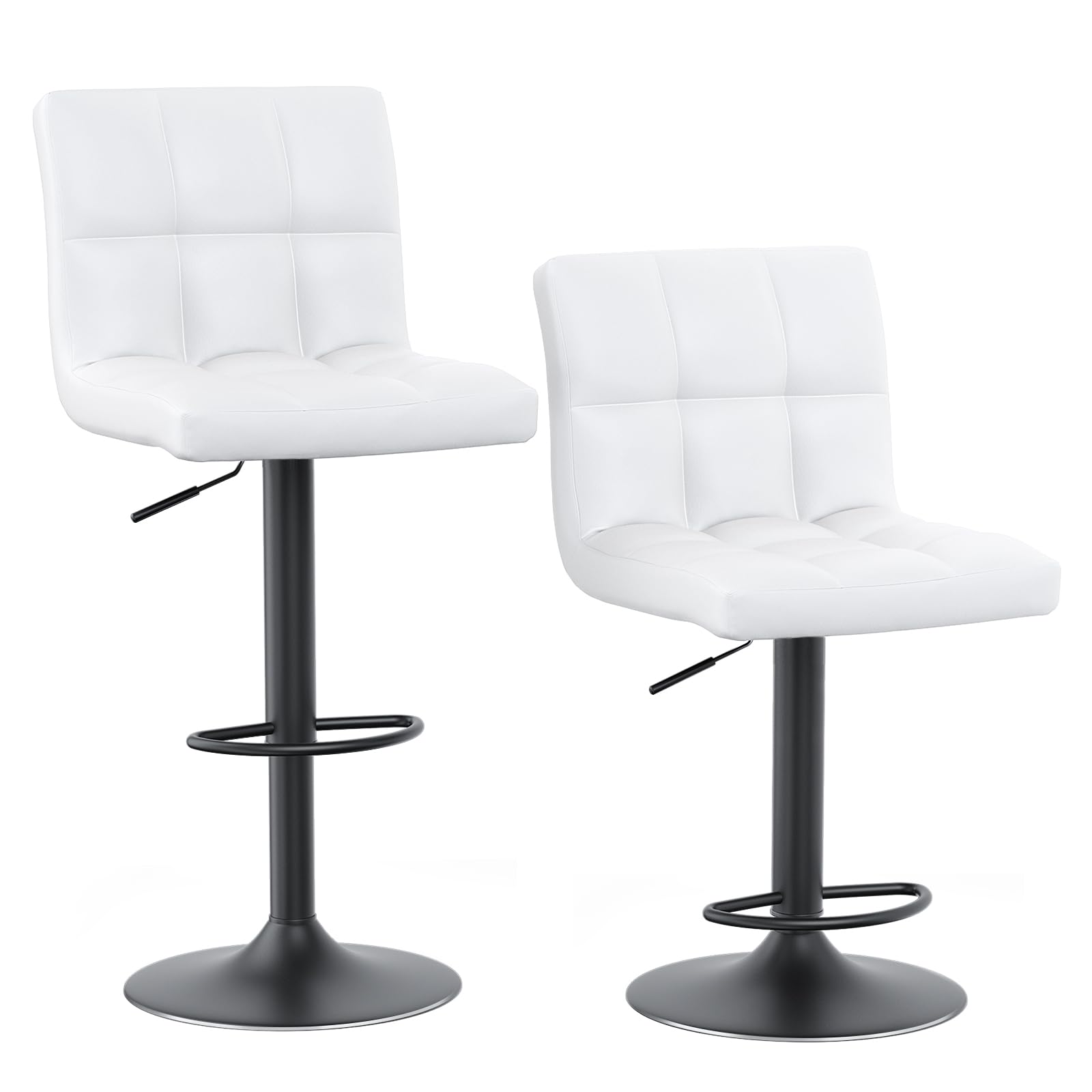 bigzzia Set of 2 Swivel Bar Stools in PU Leather Height Adjustable with Backrest for Breakfast Counter Kitchen and Home – White