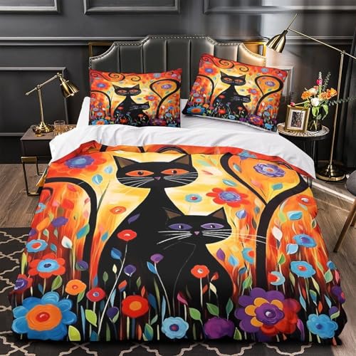 Linge de lit chat noir parure de couette 3 pièces 260x220cm - 4