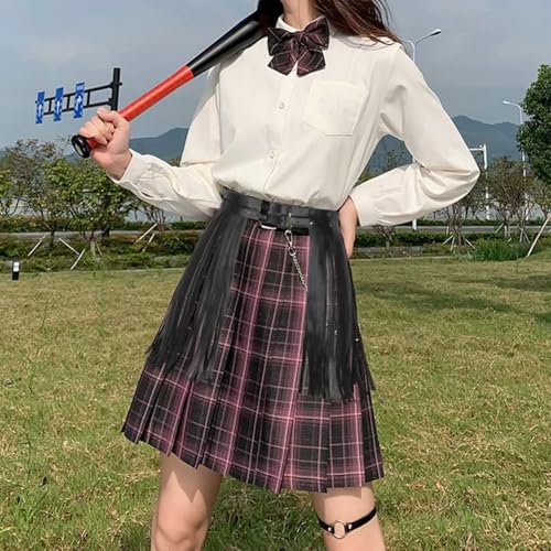 PU Leather Wide Tassel Waist Belt for Women Black Western Punk Leather Fringe Skirt Belt Vintage4