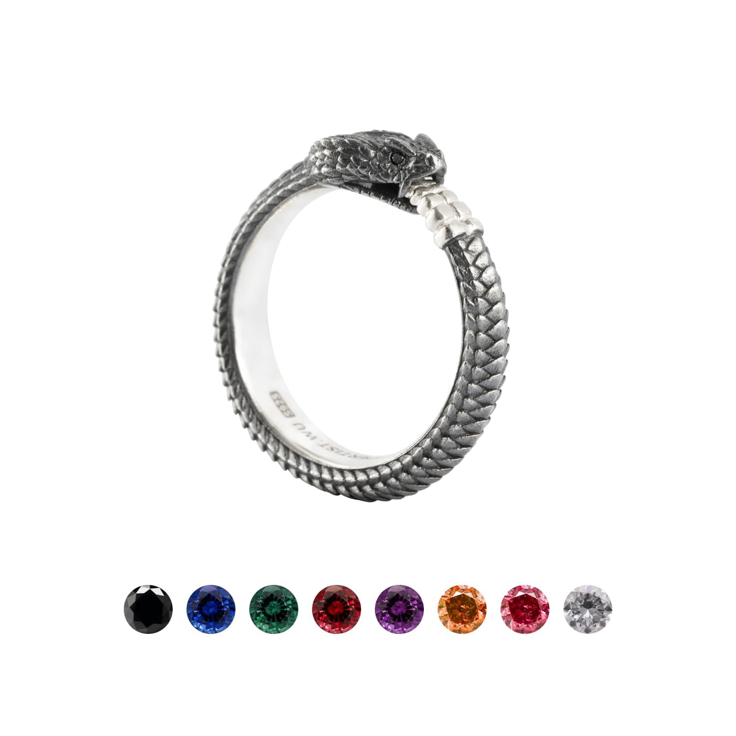 COPPERTIST.WU Ouroboros Ringe personalisierbar Edelstein Schlangenaugen, individueller Ring Geschenk für Männer und Frauen,925er Sterlingsilber/Gold Vermeil/Gold