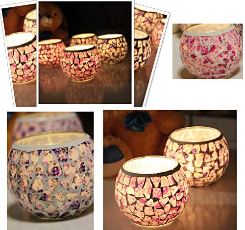 Pink Floral Mosaic Glass Tea Light Candle Holder Romantic Handmade Gifts Votive Candleholder Christmas Candlestick Holders Table Centerpieces Home Decor Wedding Party Table Decorations #TOP5