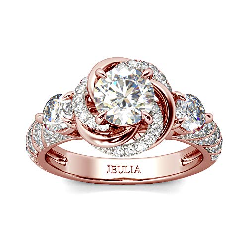 Jeulia 3ct Halo Simulated Diamond Engagement Rings 925 Sterling Silver Rose Gold Plated Eternity Band Rings Cubic Zirconia Anniversary Promise with Jewelry Gift Box