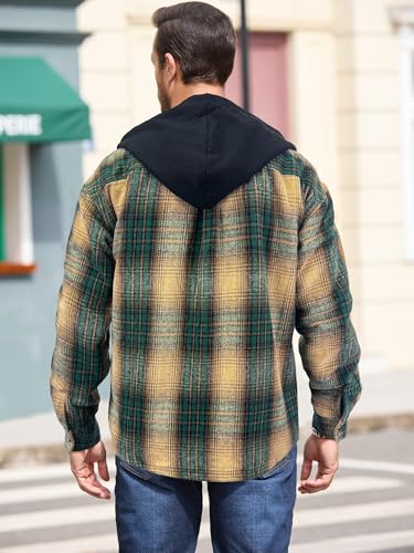 Image of PLEPAN Flannel Hoodies for Men Casual Button Down Plaid Long Sleeve Heavyweight Winter Shirts Jackets,L
