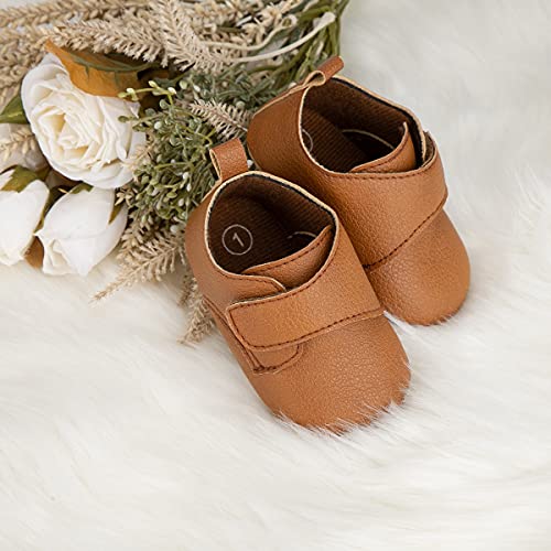 Hsdsbebe Baby Boys Girls Oxford Shoes Pu Leather Soft Rubber Sole Sneakers Anti-Slip Toddler Ankle Boots Infant Walking Shoes Moccasins(6-12 Months) B/Brown thumb #2