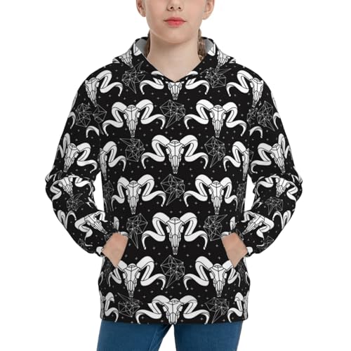Skull with Polygonal Ornament Kid Hoodies Boys Sweatshirts Girls Pullover with Pocket