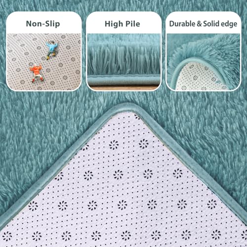 6x9 Rug for Living Room Teal Shag Area Rugs, Modern Plush Non-Slip Soft Carpets for Bedroom Kids Nursery Dorm Daycare Floor
