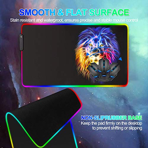 Led Light Mouse Pad Pro Gaming Series Rgb Mouse Mat Large Leopard Mouse Pad Colorful Extended Mousepad Gaming Anime Desk Mat Rgb (Lion（23.6X13.77X0.12Inch）) #TOP2