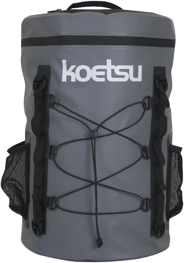 OUNAGrey 40L Surfboard Bag with Side Mesh Pocket, 460 * 320 * 320mm / 18.1 * 12.6 * 12.6in, Black+Dark Grey PVC, Zipper Closure, Waterproof, Rotatable Hook, Smooth Zipper