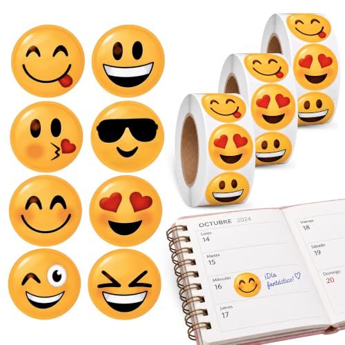 Rollo Pegatinas Emojis caras para niños, emoji stickers, 3 Unidades