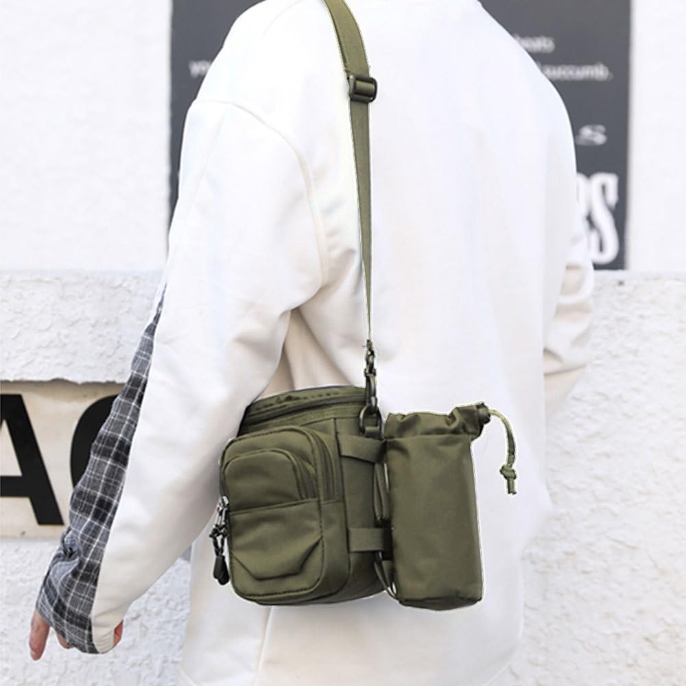 Bolsa for transportar botellas de agua, riñonera táctica con soporte for bolsa de hidratación extraíble y cinturón ajustable.,Botella de camping(Armygreen)