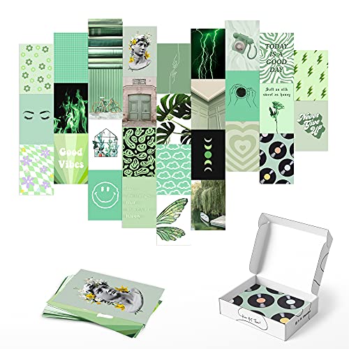 HAUS AND HUES Sage Green Wall Decor - Green Wall Art Aesthetic Posters for Wall Collage, Aesthetic Collage Kit Sage Wall Decor (4" x 6", Set of 30)